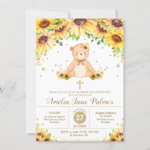 Nalle Solros Blommigt Christening Baptism Inbjudningar