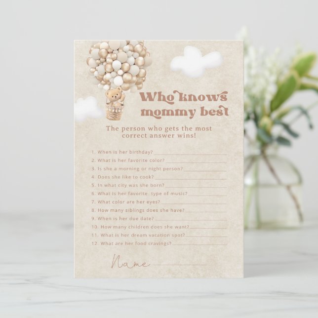 Nalle som känner till Mamma Best Baby Shower-spel Inbjudningar (Stående Fram)