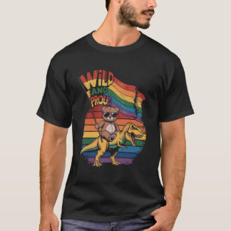 Nalle som kör en dinosaurie med regnbåge t shirt