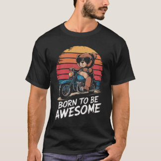 Nalle som kör motorcykelsolnedgång vintage t shirt
