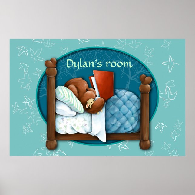 Nalle som läser en nattsaga till sin Bunny Poster (Framsidan)