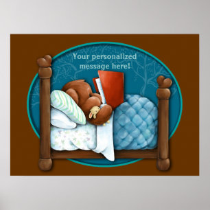 Nalle som läser en nattsaga till sin Bunny Poster