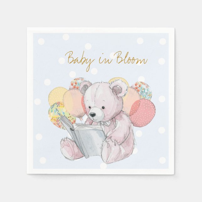 Nalle som läser ett bok Baby i Bloom Pappersservett (Framsidan)