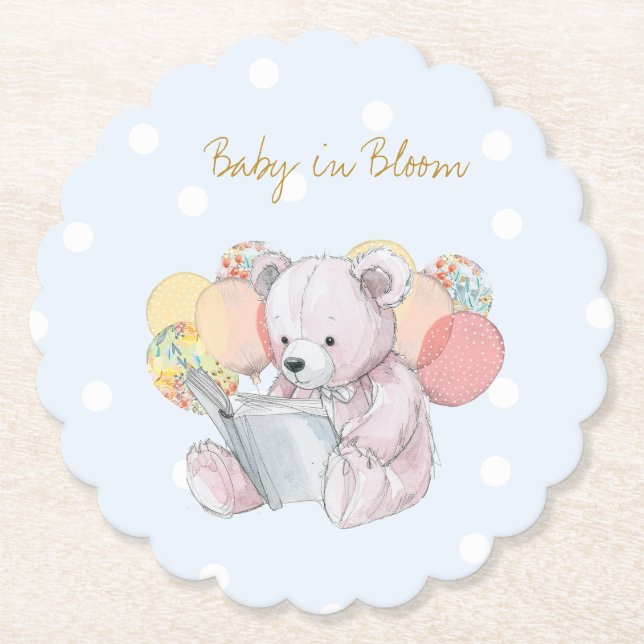 Nalle som läser ett bok Baby i Bloom Underlägg Papper (Framsida)