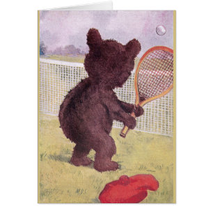 Nalle som leker tennis hälsningskort