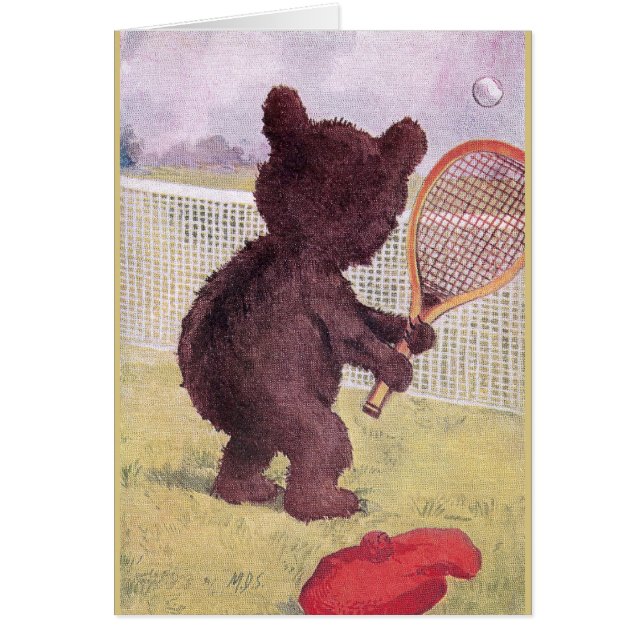 Nalle som leker tennis hälsningskort (Framsidan)