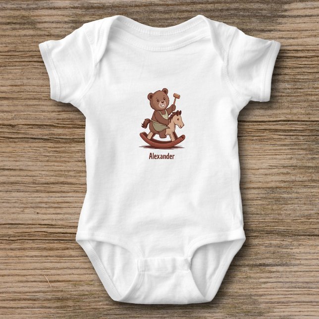 Nalle som rider en Rocking Horse T Shirt (Teddy Bear riding a Rocking Horse Baby Bodysuit)