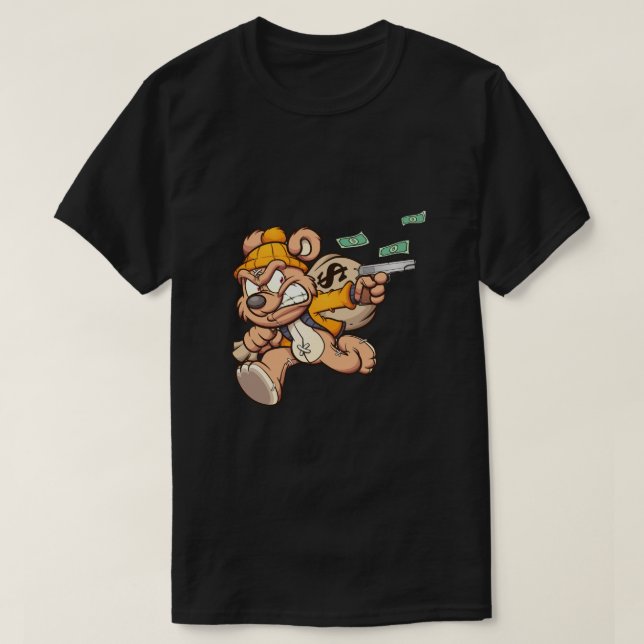 nalle som stjäl en stor penningpåse t shirt (Design framsida)