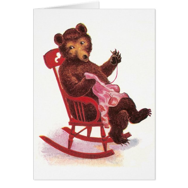 Nalle som syr kläder hälsningskort (Framsidan)