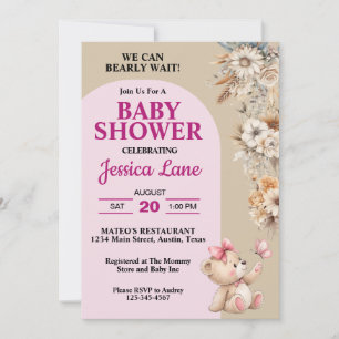 Nalle Söt Rustic Flowers Girl Baby Shower Inbjudningar