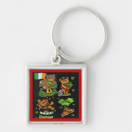 Nalle St. Patrick's Day Collection Fyrkantig Silverfärgad Nyckelring