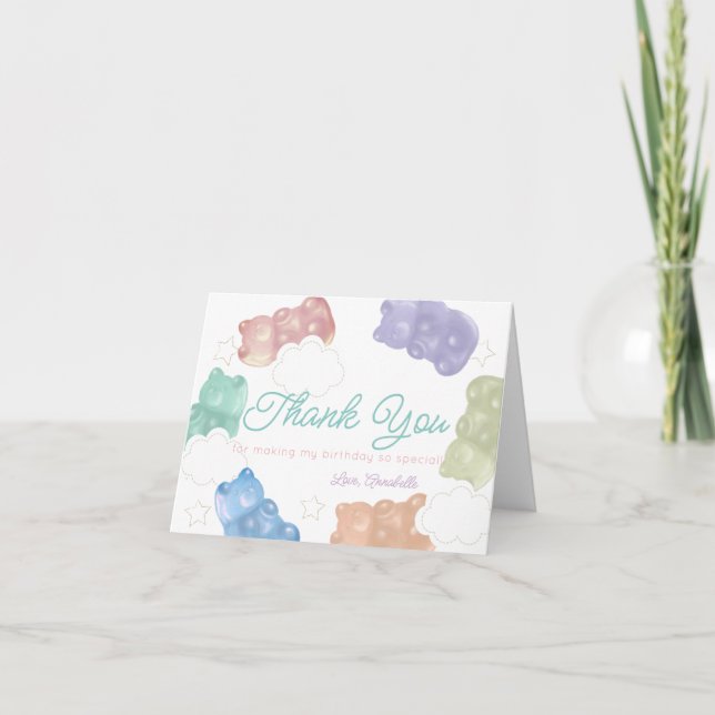 Nalle Sweet Pastel Gummi Björn Födelsedag Tack Kort (Framsida)