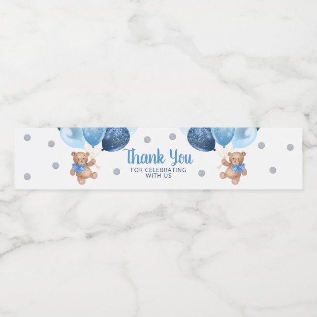 Nalle Tack Baby Shower Vattenflaska Etikett (Singel etikett)