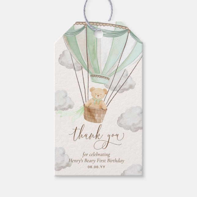 Nalle Tack Beary Mint First Birthday Presentetikett (Framsidan)