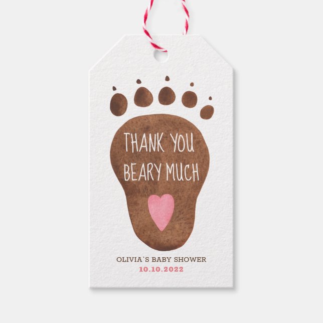Nalle Tack Beary Mycket Baby Shower Gift T Presentetikett (Framsidan)