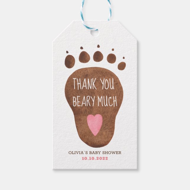 Nalle Tack Beary Mycket Baby Shower Presentetikett (Framsidan)