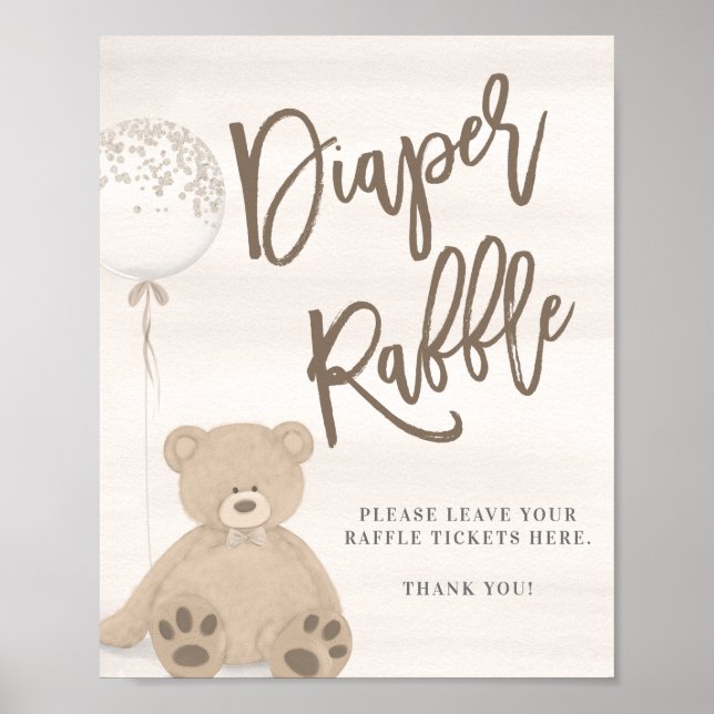 Nalle Tan Balloon Diaper Raffle Sign Poster (Framsidan)