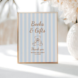 Nalle Tan Blue Rand Baby Shower Poster
