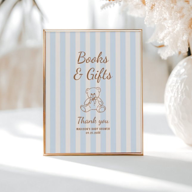 Nalle Tan Blue Rand Baby Shower Poster (Skapare uppladdad)