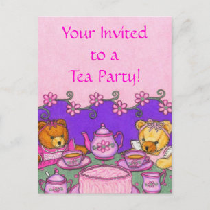 Nalle Tea Party ~ Postcard Call Inbjudan Vykort