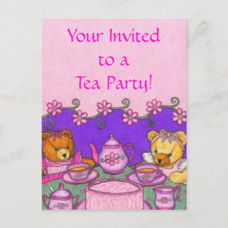 Nalle Tea Party ~ Postcard Call Inbjudan Vykort