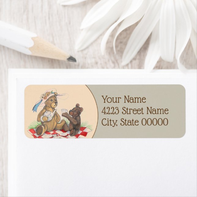 Nalle Tea Party Returadress Etikett (Insitu)