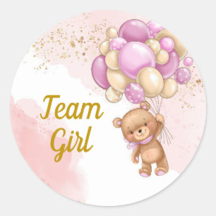 Nalle Team Girl Gender Reveal Party Runt Klistermärke