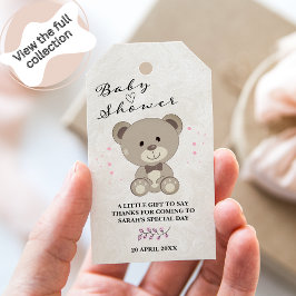 Nalle Theme Baby Shower (Girls Rosa) Gift Ta Presentetikett