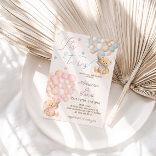 Nalle ThLED Twillingar Boy and Girl Baby Shower Inbjudningar