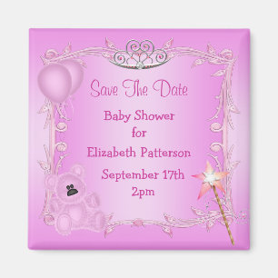 Nalle & Tiara Rosa Baby Shower Spara datum Magnet
