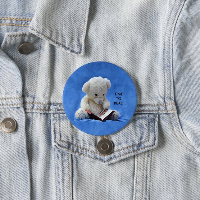 Nalle Tid att läsa blått Mjukisdjur, ZKOA Knapp (In Situ)