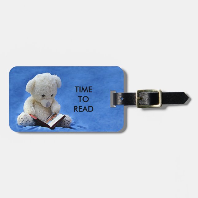 Nalle Tid för att läsa blått Mjukisdjur, ZKOA Bagagebricka (Horisontell Framsida)
