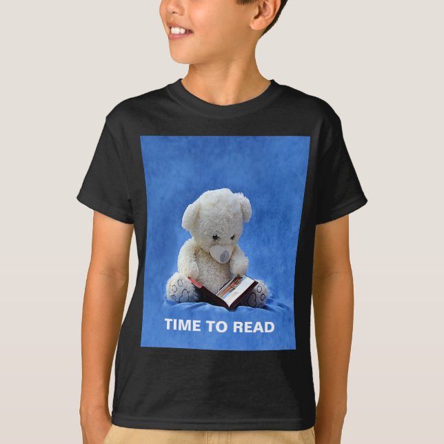 Nalle Tid för att läsa blått Mjukisdjur, ZKOA T Shirt (Framsida)