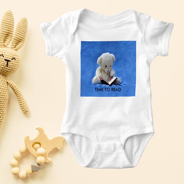Nalle Tid för att läsa blått Mjukisdjur, ZKOA T Shirt (Teddy Bear Time to Read Blue Stuffed Animal, ZKOA Baby Bodysuit)