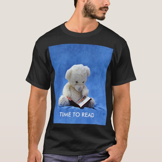 Nalle Tid för att läsa blått Mjukisdjur, ZKOA T Shirt (Framsida)
