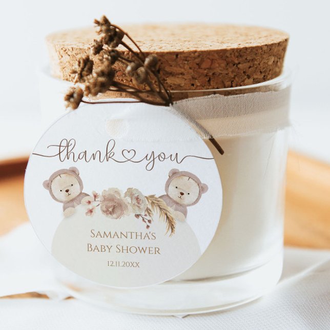 Nalle Twillingar Baby Shower Boho Blommigt Gåvor Etiketter (Skapare uppladdad)