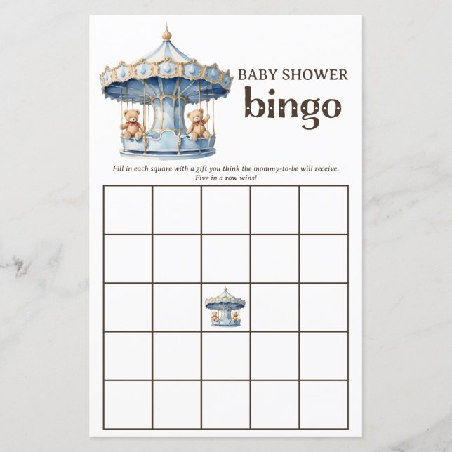 Nalle Twin Boys Baby Shower Bingo Game (Framsida)