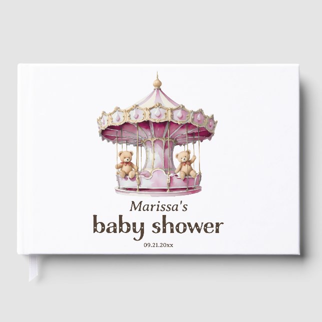 Nalle Twin Girl Baby Shower Gästböcker (Framsida)