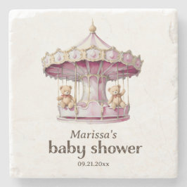 Nalle Twin Girl Baby Shower Stone Underlägg
