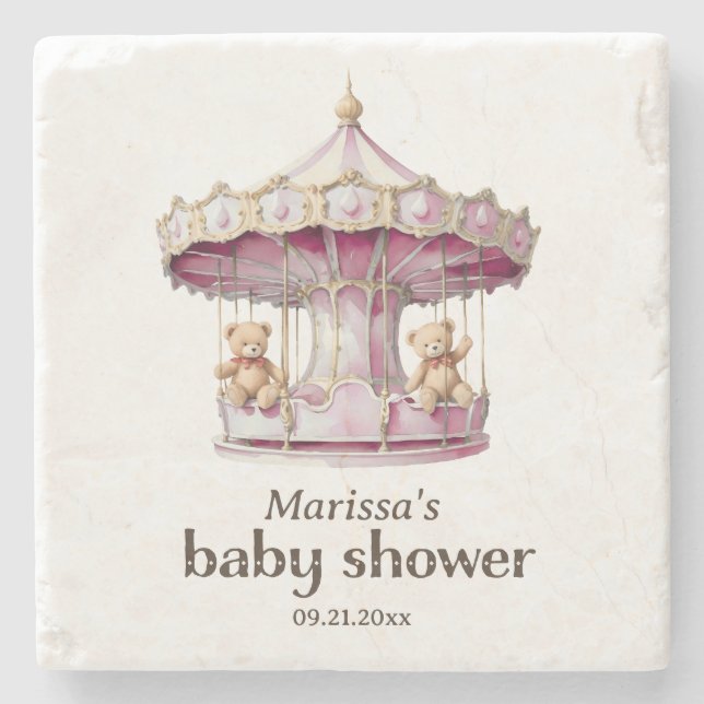 Nalle Twin Girl Baby Shower Stone Underlägg (Framsidan)