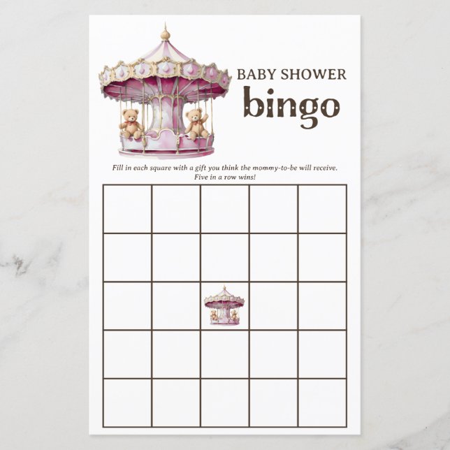 Nalle Twin Girls Baby Shower Bingo Game (Framsida)