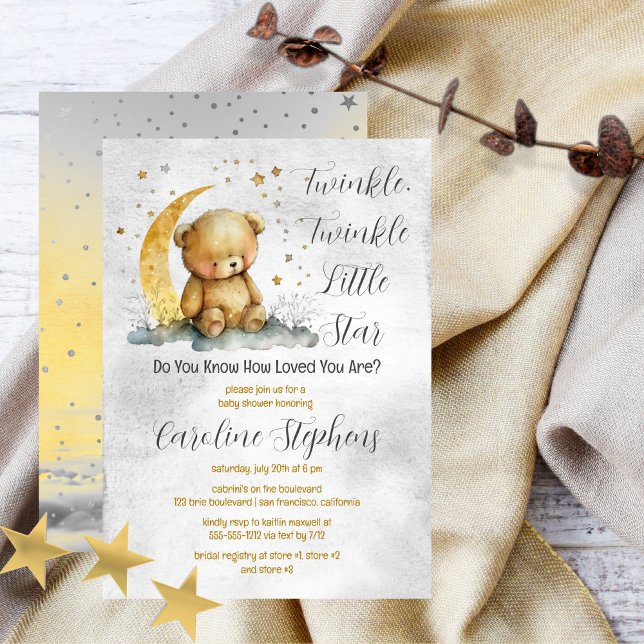 Nalle Twinkle Twinkle Little Star Baby Shower Inbjudningar (Create an enchanting baby shower with our Teddy Bear Twinkle Twinkle Little Star collection.  )