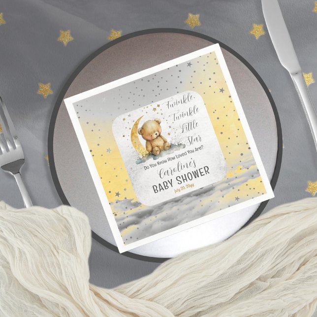 Nalle Twinkle Twinkle Little Star Baby Shower Pappersservett (Create an enchanting baby shower with our Teddy Bear Twinkle Twinkle Little Star collection.  )