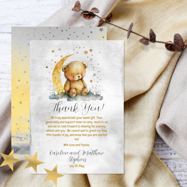 Nalle Twinkle Twinkle Little Star Baby Shower Tack Kort (Sweet "Thank You" design from our "Twinkle Twinkle Little Star" teddy bear baby shower collection.)