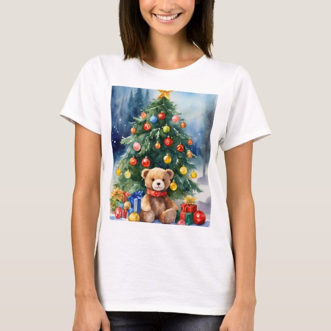 Nalle under jultomten Skriv ut T-Shirt - Holid (Framsida)