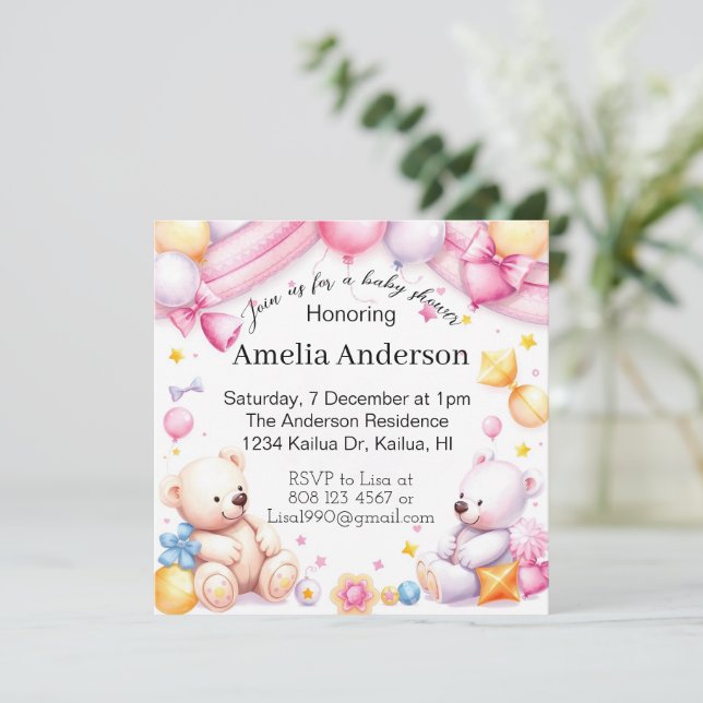 Nalle - unisex-inbjudan till babydusch inbjudningar (Stående Fram)