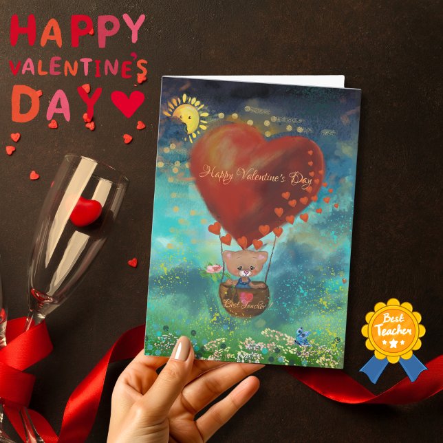 Nalle Valentines day Card Best Teacher Helgkort (Teddy Bear Valentines Day Card Best Teacher)