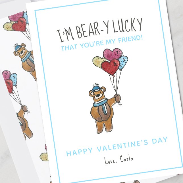 Nalle Vattenfärg Friend Valentines Day Holid Julkort (Skapare uppladdad)
