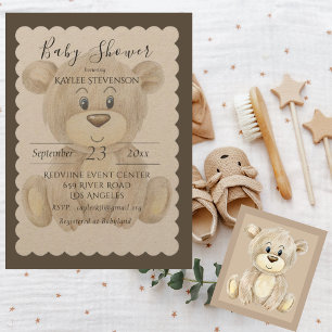 Nalle Vattenfärgsfilter Rustic Baby Shower Inbjudningar
