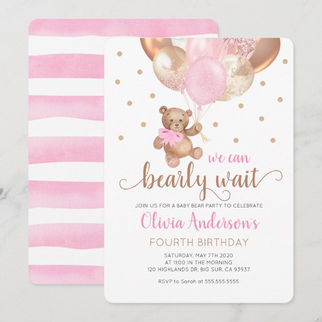 Nalle vi kan avvakta Baby-födelsedagen Inbjudningar (Fram/baksida)